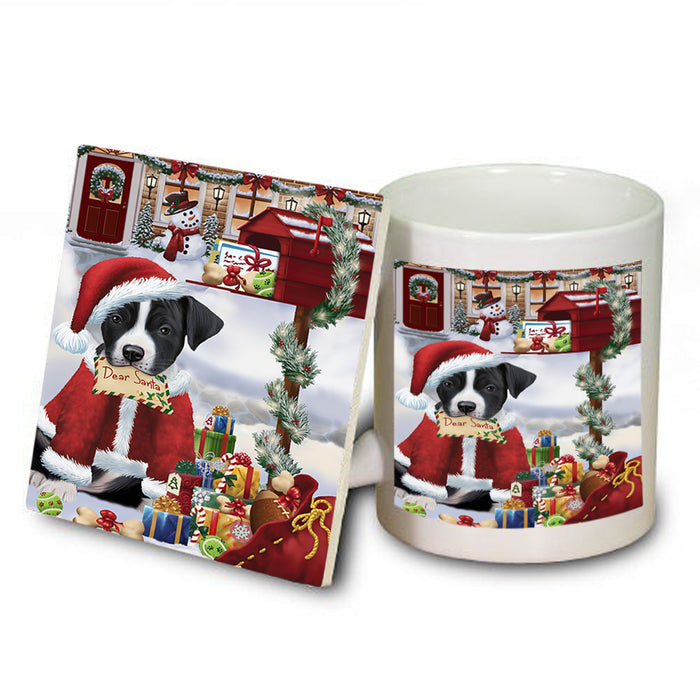 American Staffordshire Terrier Dog Dear Santa Letter Christmas Holiday Mailbox Mug and Coaster Set MUC53509