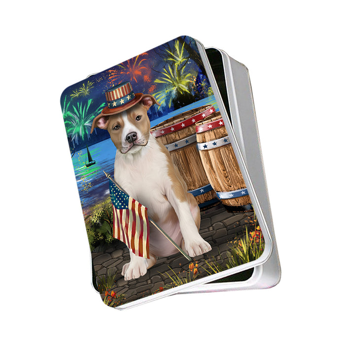 4th of July Independence Day Fireworks American Staffordshire Terrier Dog at the Lake Photo Storage Tin PITN51075