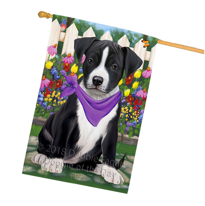 Spring Floral American Staffordshire Terrier Dog House Flag FLG52308