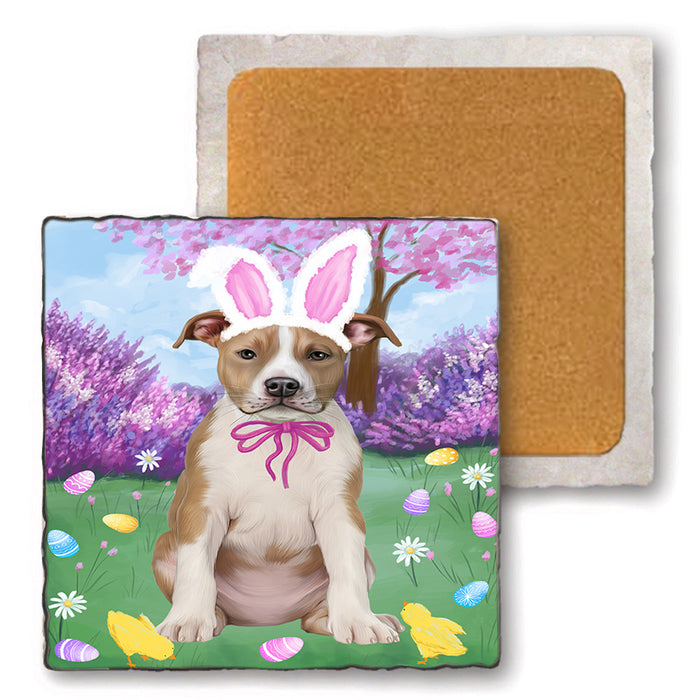 Easter Holiday American Staffordshire Terrier Dog Set of 4 Natural Stone Marble Tile Coasters MCST51865