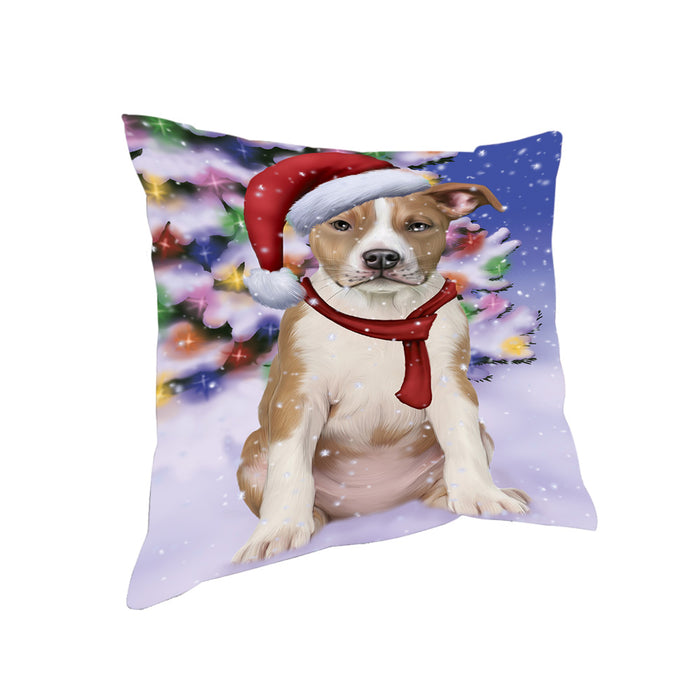 Winterland Wonderland American Staffordshire Terrier Dog In Christmas Holiday Scenic Background Pillow PIL71528