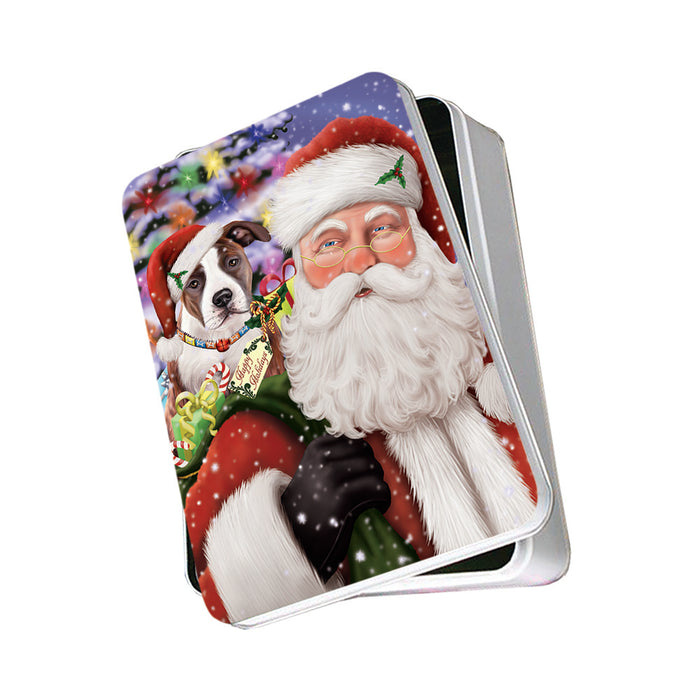 Santa Carrying American Staffordshire Terrier Dog and Christmas Presents Photo Storage Tin PITN53610