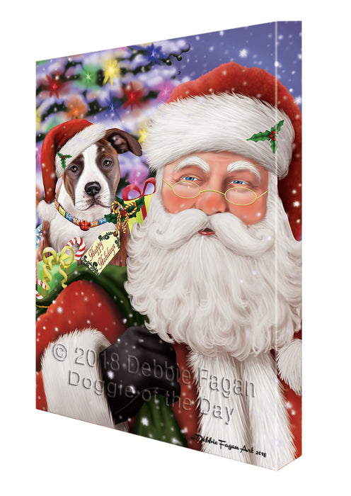 Santa Carrying American Staffordshire Terrier Dog and Christmas Presents Canvas Print Wall Art Décor CVS100853