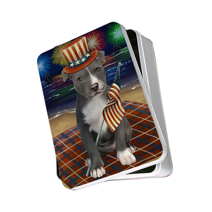 4th of July Independence Day Firework American Staffordshire Terrier Dog Photo Storage Tin PITN52055