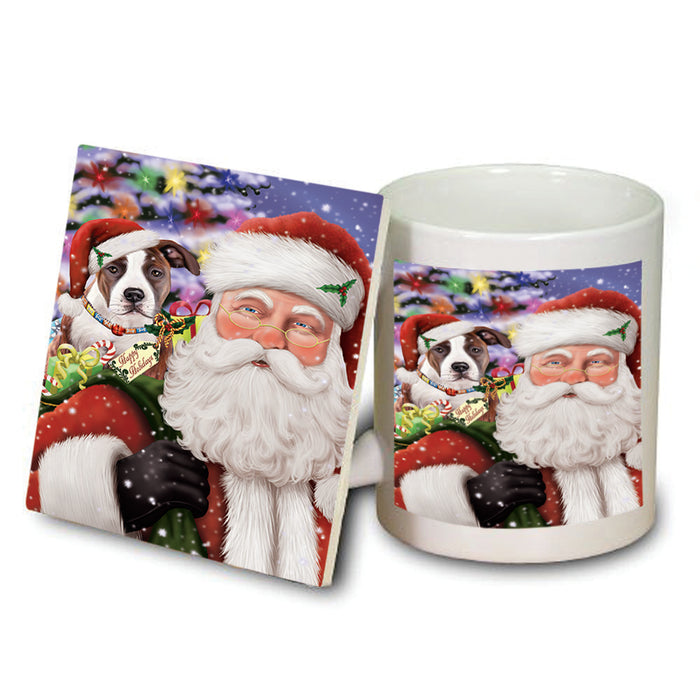 Santa Carrying American Staffordshire Terrier Dog and Christmas Presents Mug and Coaster Set MUC53659