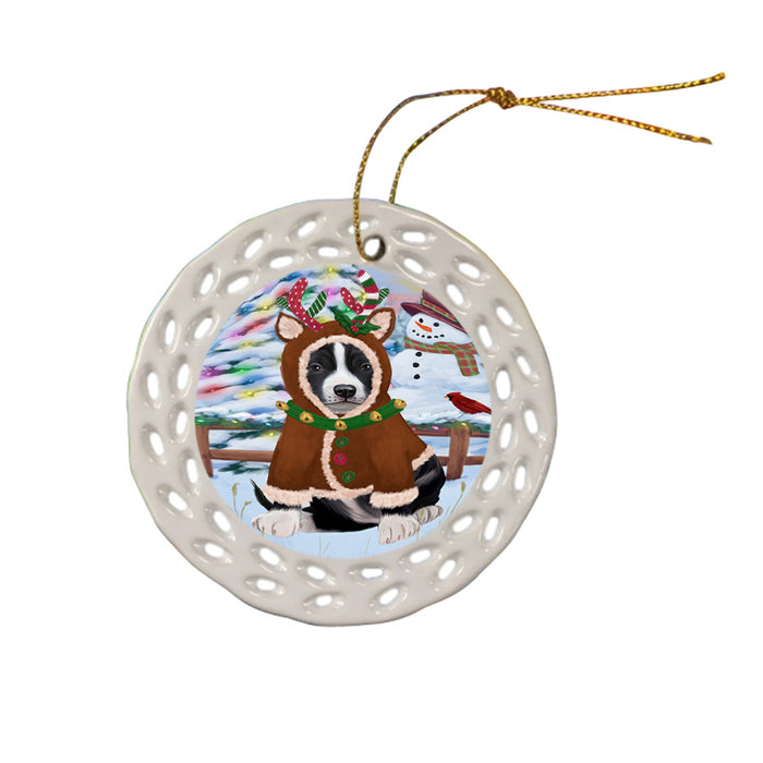 Christmas Gingerbread House Candyfest American Staffordshire Terrier Dog Ceramic Doily Ornament DPOR56495