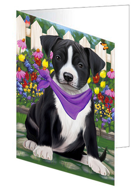 Spring Floral American Staffordshire Terrier Dog Handmade Artwork Assorted Pets Greeting Cards and Note Cards with Envelopes for All Occasions and Holiday Seasons GCD60710
