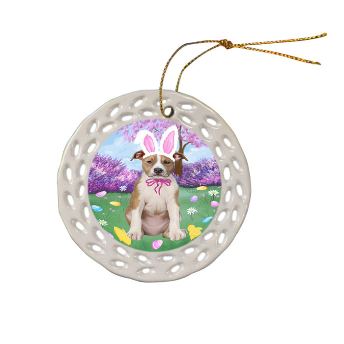 Easter Holiday American Staffordshire Terrier Dog Ceramic Doily Ornament DPOR57266