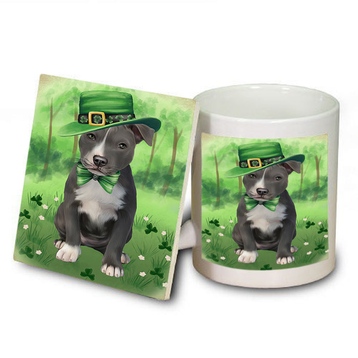 St. Patricks Day Irish Portrait American Staffordshire Terrier Dog Mug and Coaster Set MUC56961