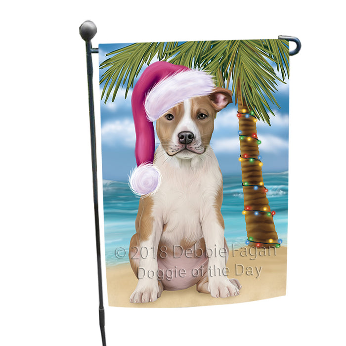 Summertime Happy Holidays Christmas American Staffordshire Terrier Dog on Tropical Island Beach Garden Flag GFLG54590