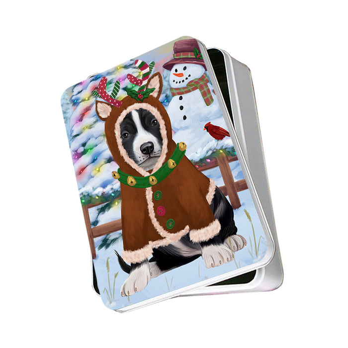 Christmas Gingerbread House Candyfest American Staffordshire Terrier Dog Photo Storage Tin PITN56058