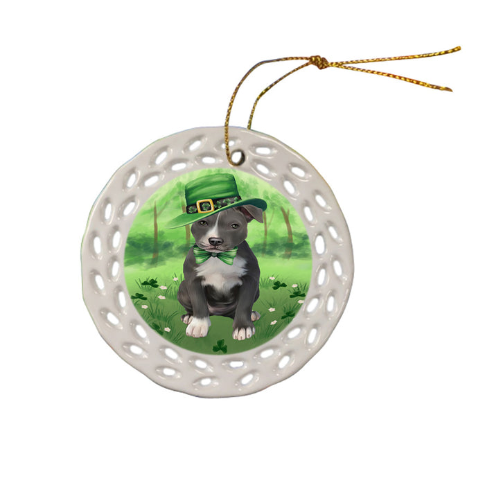 St. Patricks Day Irish Portrait American Staffordshire Terrier Dog Ceramic Doily Ornament DPOR57909