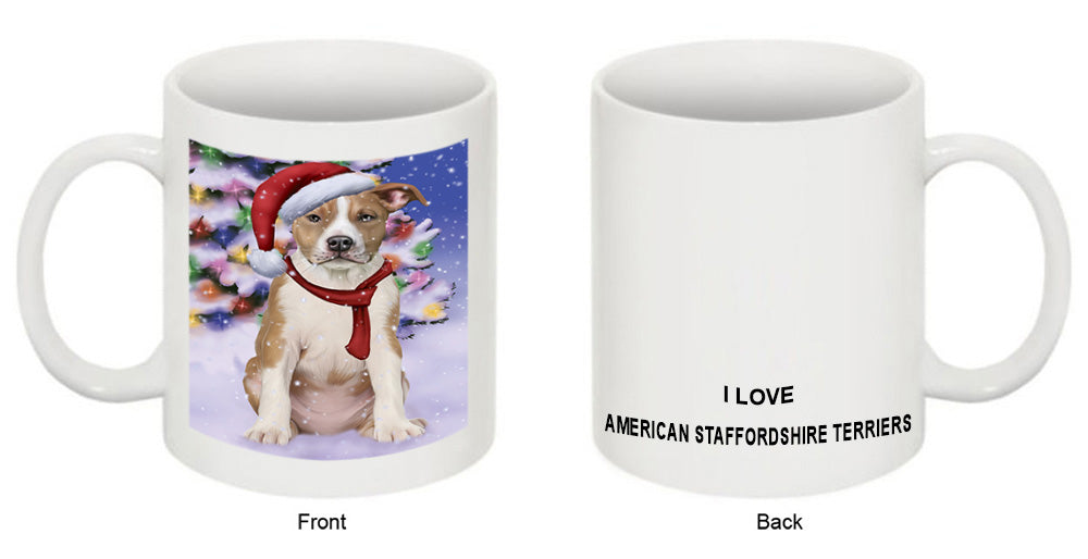 Winterland Wonderland American Staffordshire Terrier Dog In Christmas Holiday Scenic Background Coffee Mug MUG49124