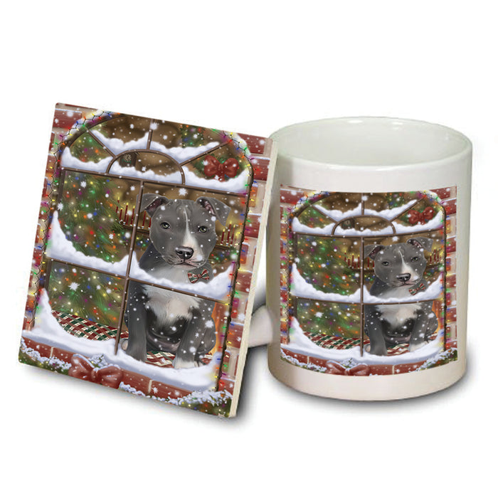 Please Come Home For Christmas American Staffordshire Terrier Dog Sitting In Window Mug and Coaster Set MUC53602