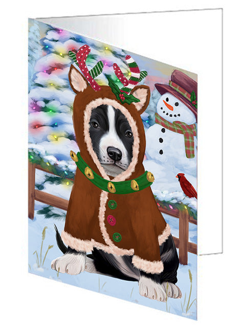Christmas Gingerbread House Candyfest American Staffordshire Terrier Dog Handmade Artwork Assorted Pets Greeting Cards and Note Cards with Envelopes for All Occasions and Holiday Seasons GCD72932