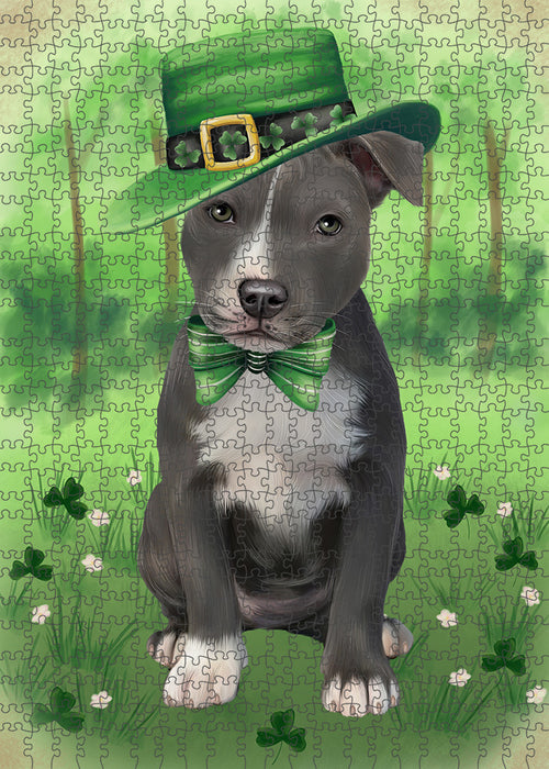 St. Patricks Day Irish Portrait American Staffordshire Terrier Dog Portrait Jigsaw Puzzle for Adults Animal Interlocking Puzzle Game Unique Gift for Dog Lover's with Metal Tin Box PZL012