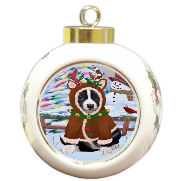 Christmas Gingerbread House Candyfest American Staffordshire Terrier Dog Round Ball Christmas Ornament RBPOR56495