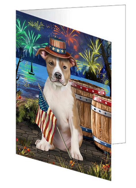4th of July Independence Day Fireworks American Staffordshire Terrier Dog at the Lake Handmade Artwork Assorted Pets Greeting Cards and Note Cards with Envelopes for All Occasions and Holiday Seasons GCD57254