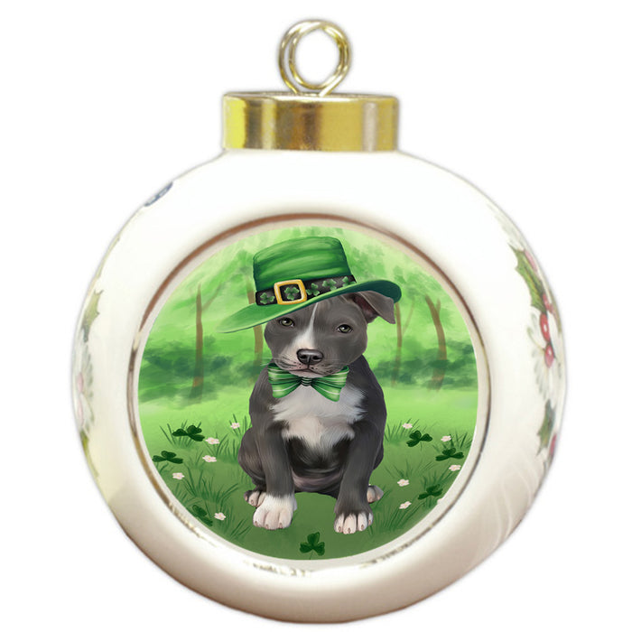 St. Patricks Day Irish Portrait American Staffordshire Terrier Dog Round Ball Christmas Ornament RBPOR58096