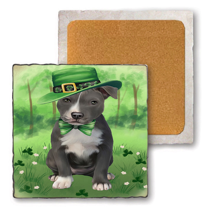 St. Patricks Day Irish Portrait American Staffordshire Terrier Dog Set of 4 Natural Stone Marble Tile Coasters MCST51969