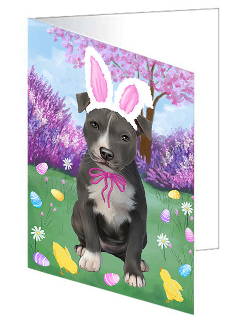 Easter Holiday American Staffordshire Terrier Dog Handmade Artwork Assorted Pets Greeting Cards and Note Cards with Envelopes for All Occasions and Holiday Seasons GCD76112