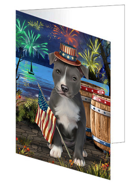 4th of July Independence Day Fireworks American Staffordshire Terrier Dog at the Lake Handmade Artwork Assorted Pets Greeting Cards and Note Cards with Envelopes for All Occasions and Holiday Seasons GCD57257