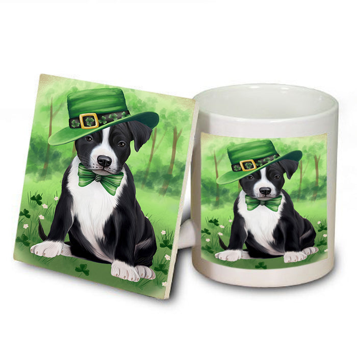 St. Patricks Day Irish Portrait American Staffordshire Terrier Dog Mug and Coaster Set MUC56962