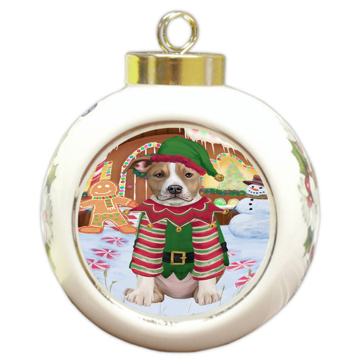 Christmas Gingerbread House Candyfest American Staffordshire Terrier Dog Round Ball Christmas Ornament RBPOR56496