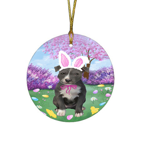 Easter Holiday American Staffordshire Terrier Dog Round Flat Christmas Ornament RFPOR57267