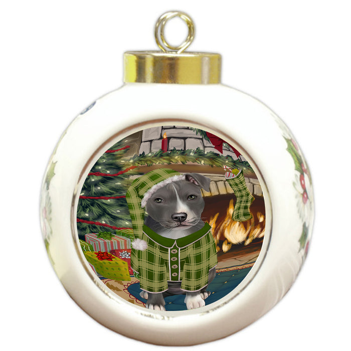 The Stocking was Hung American Staffordshire Terrier Dog Round Ball Christmas Ornament RBPOR55523