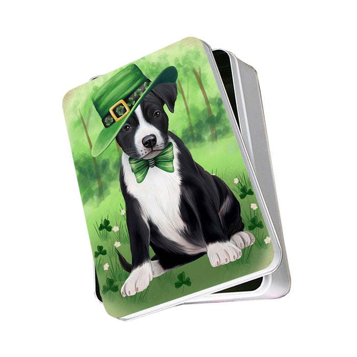 St. Patricks Day Irish Portrait American Staffordshire Terrier Dog Photo Storage Tin PITN56913