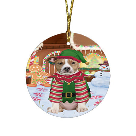Christmas Gingerbread House Candyfest American Staffordshire Terrier Dog Round Flat Christmas Ornament RFPOR56496