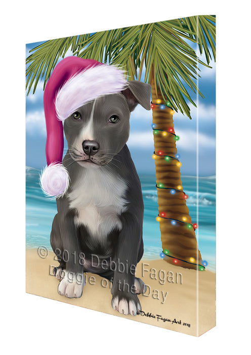 Summertime Happy Holidays Christmas American Staffordshire Terrier Dog on Tropical Island Beach Canvas Print Wall Art Décor CVS108611