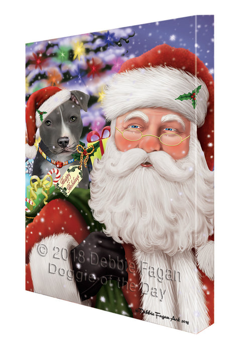 Santa Carrying American Staffordshire Terrier Dog and Christmas Presents Canvas Print Wall Art Décor CVS100862