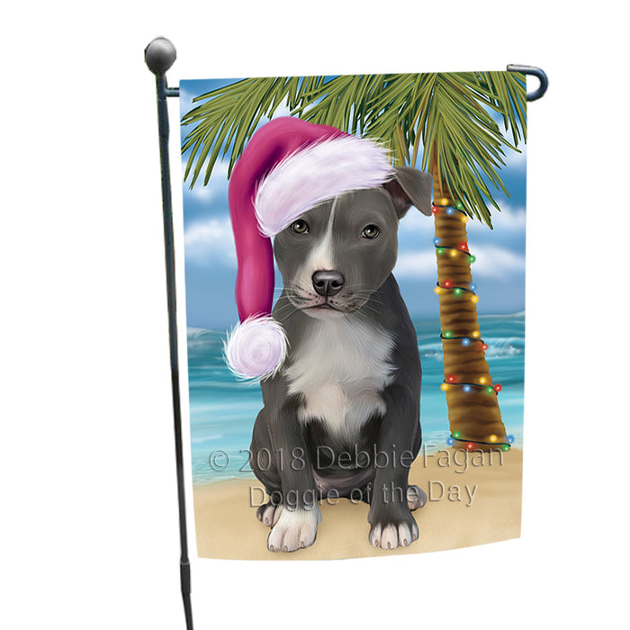 Summertime Happy Holidays Christmas American Staffordshire Terrier Dog on Tropical Island Beach Garden Flag GFLG54591