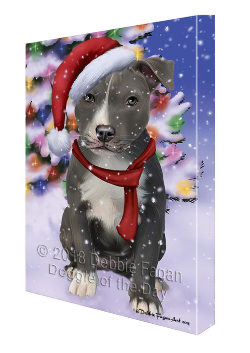 Winterland Wonderland American Staffordshire Terrier Dog In Christmas Holiday Scenic Background Canvas Print Wall Art Décor CVS101393