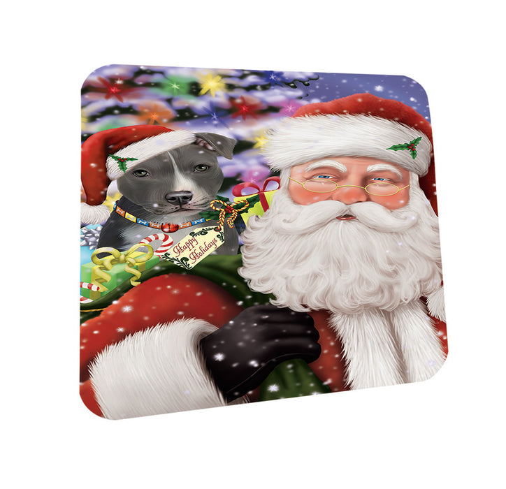 Santa Carrying American Staffordshire Terrier Dog and Christmas Presents Coasters Set of 4 CST53626