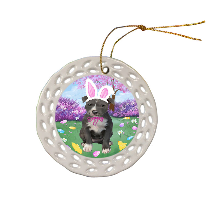 Easter Holiday American Staffordshire Terrier Dog Ceramic Doily Ornament DPOR57267