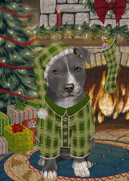 The Stocking was Hung American Staffordshire Terrier Dog Puzzle with Photo Tin PUZL88872