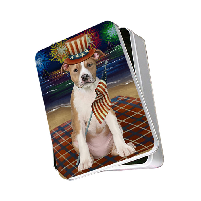 4th of July Independence Day Firework American Staffordshire Terrier Dog Photo Storage Tin PITN52056