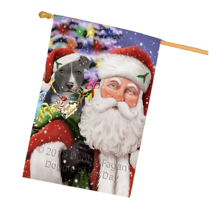 Santa Carrying American Staffordshire Terrier Dog and Christmas Presents House Flag FLG53866