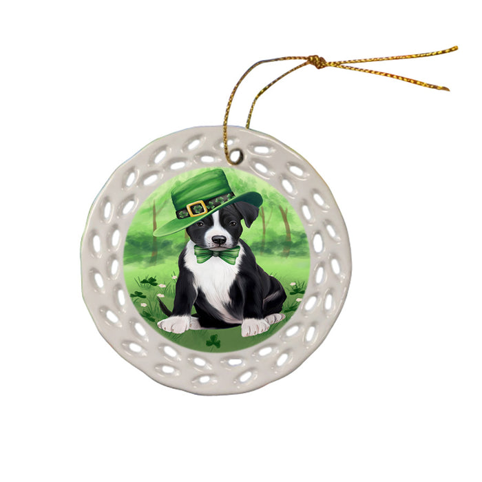 St. Patricks Day Irish Portrait American Staffordshire Terrier Dog Ceramic Doily Ornament DPOR57910