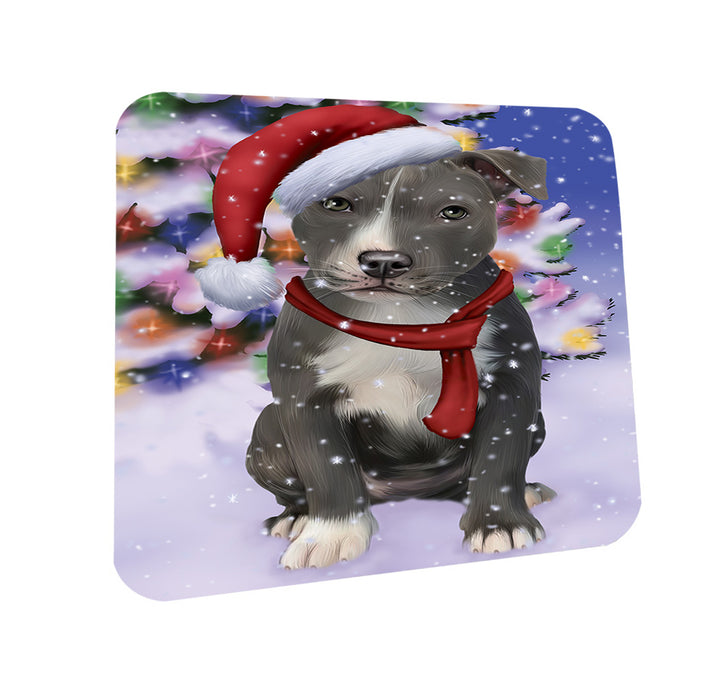 Winterland Wonderland American Staffordshire Terrier Dog In Christmas Holiday Scenic Background Coasters Set of 4 CST53685