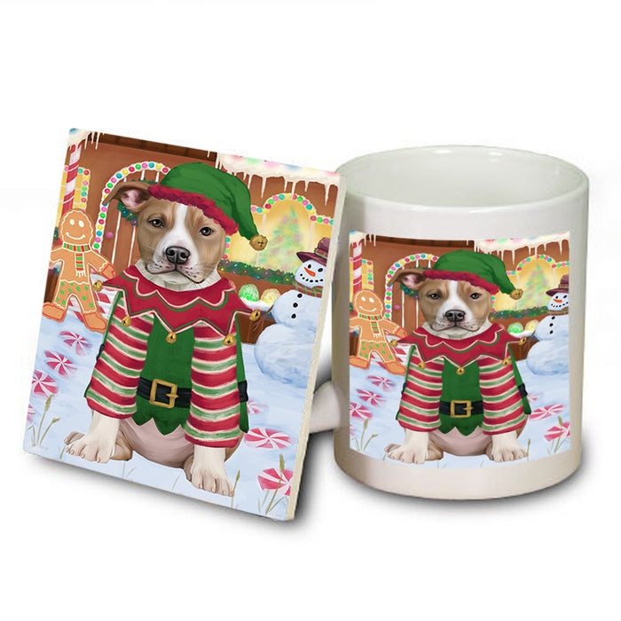 Christmas Gingerbread House Candyfest American Staffordshire Terrier Dog Mug and Coaster Set MUC56132
