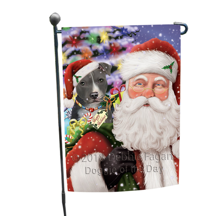 Santa Carrying American Staffordshire Terrier Dog and Christmas Presents Garden Flag GFLG53730