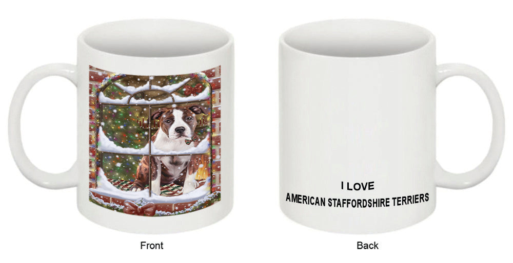 Please Come Home For Christmas American Staffordshire Terrier Dog Sitting In Window Coffee Mug MUG49009
