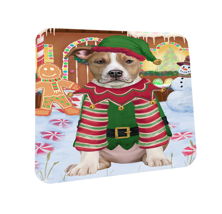 Christmas Gingerbread House Candyfest American Staffordshire Terrier Dog Coasters Set of 4 CST56098