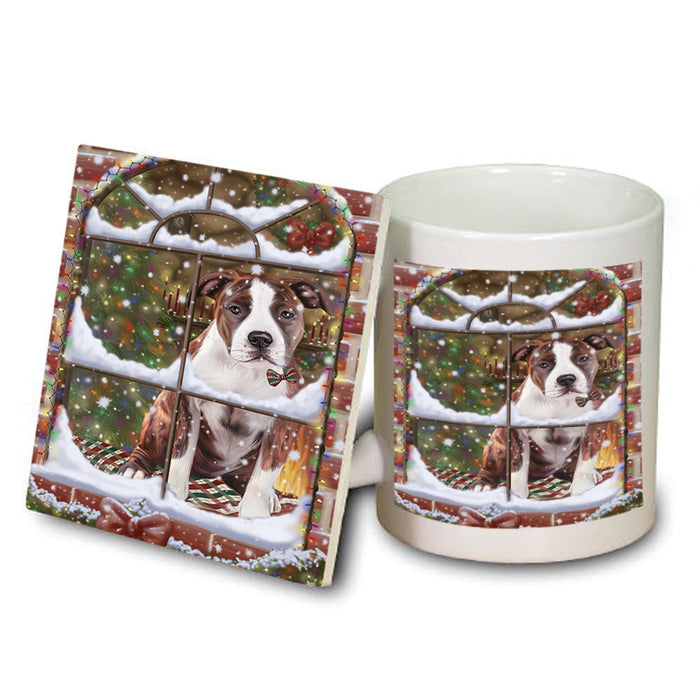 Please Come Home For Christmas American Staffordshire Terrier Dog Sitting In Window Mug and Coaster Set MUC53603