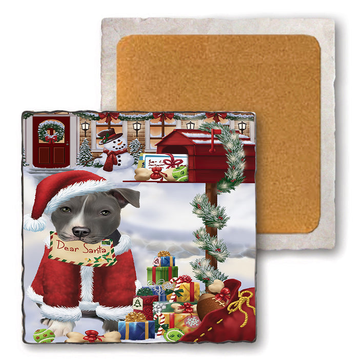 American Staffordshire Terrier Dog Dear Santa Letter Christmas Holiday Mailbox Set of 4 Natural Stone Marble Tile Coasters MCST48518