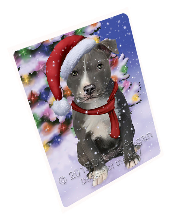 Winterland Wonderland American Staffordshire Terrier Dog In Christmas Holiday Scenic Background Large Refrigerator / Dishwasher Magnet RMAG83244